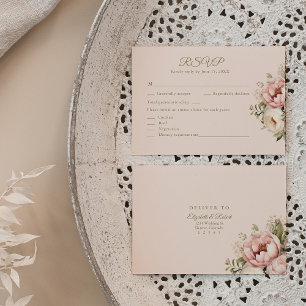 Tarjeta RSVP de Boda Floral Rosa pálida y dura