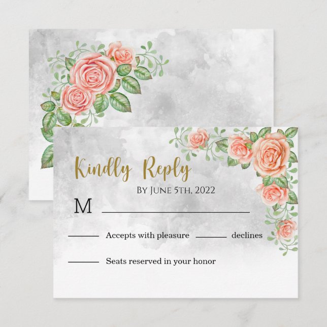 Tarjeta RSVP de boda floral rosa Rubor (Anverso / Reverso)