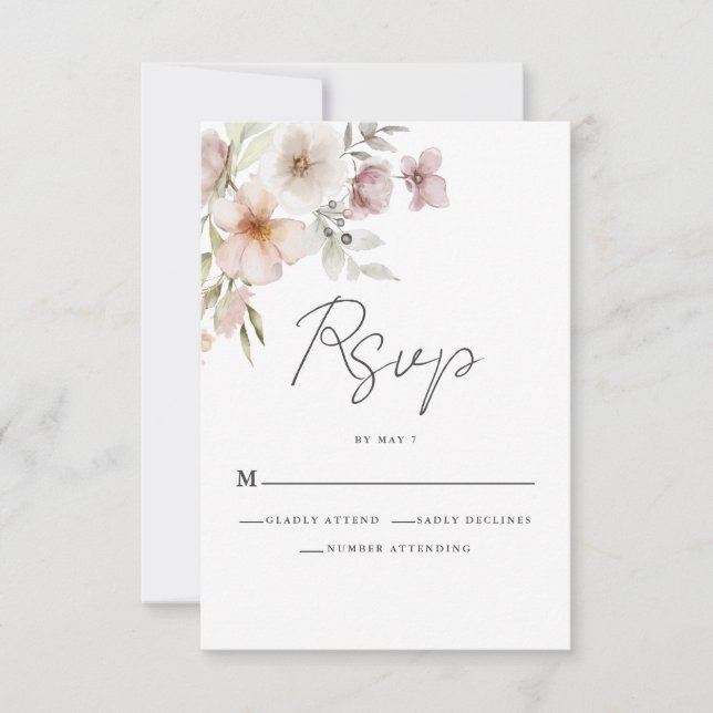 Tarjeta RSVP de boda floral rosa Rubor (Anverso)
