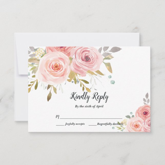 Tarjeta RSVP de boda floral rosa Rubor (Anverso)