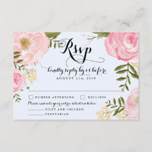 Tarjeta RSVP de Boda Floral Rosa Vintage moderna