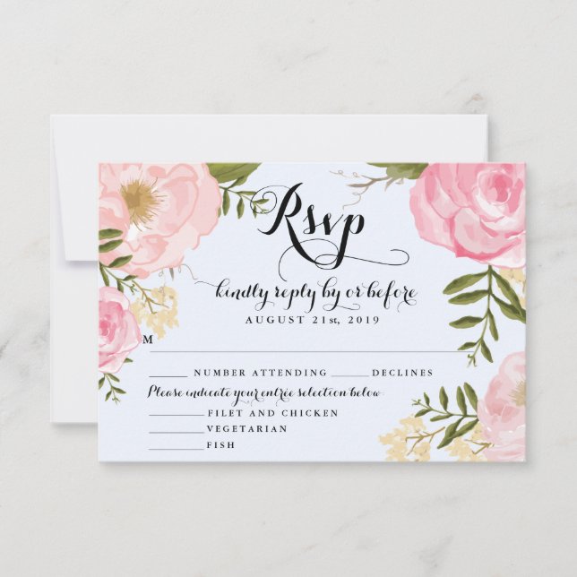 Tarjeta RSVP de Boda Floral Rosa Vintage moderna (Anverso)