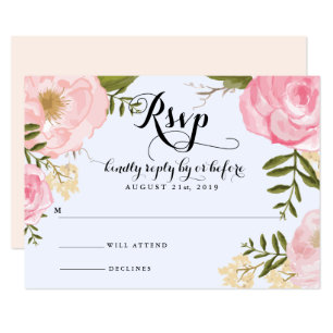 Tarjeta RSVP de Boda Floral Rosa Vintage moderna