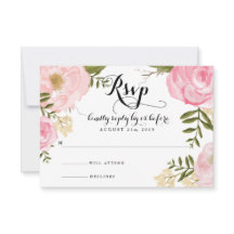 Tarjeta RSVP de Boda Floral Rosa Vintage moderna