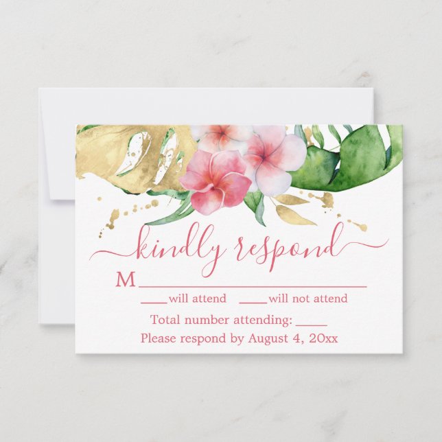 Tarjeta RSVP de Boda Floral Rosada Tropical (Anverso)