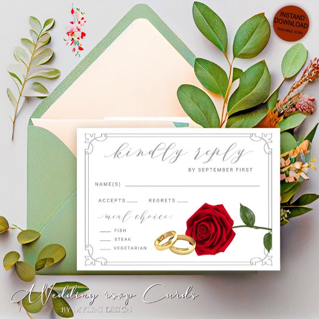 Tarjeta RSVP de Boda Floral Roses y Rings (Subido por el creador)
