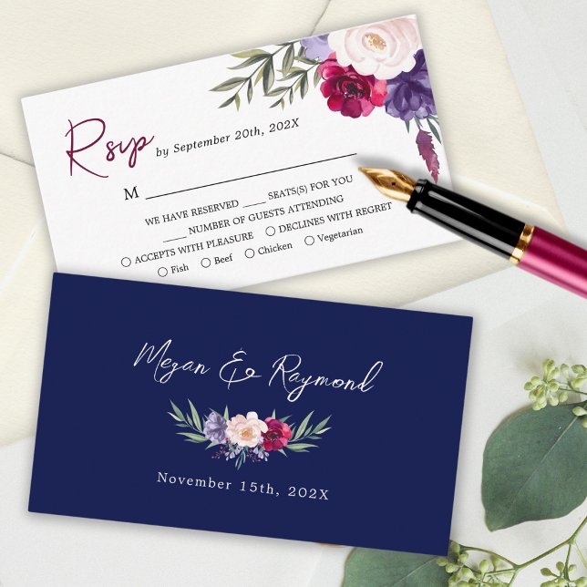 Tarjeta RSVP de boda floral Rubor azul de la Marin (Subido por el creador)