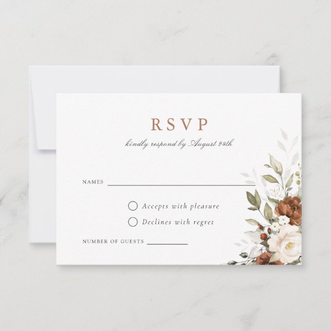Tarjeta RSVP de Boda Floral Rust Cream Greenery Fa (Anverso)