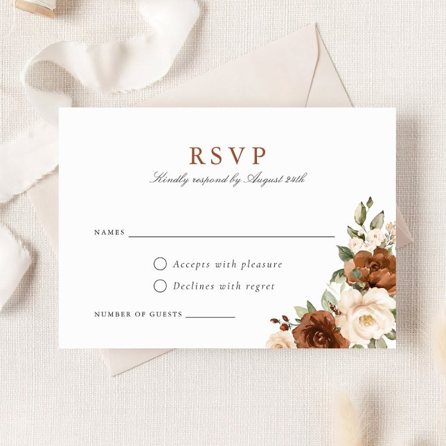 Tarjeta RSVP de Boda Floral Rust Peach Greenery We (Subido por el creador)