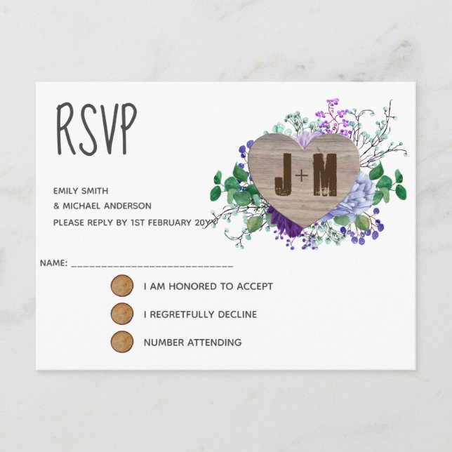 Tarjeta RSVP de boda floral rústica (Anverso)