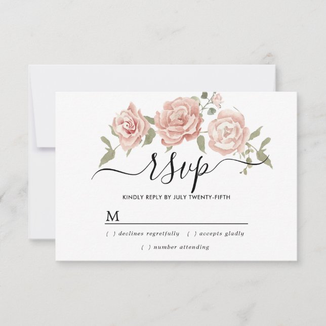 Tarjeta RSVP de boda floral Rústica con rosa y pol (Anverso)