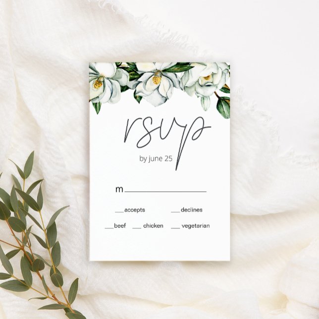 Tarjeta RSVP de Boda Floral Rustica de Magnolia Bl (Subido por el creador)