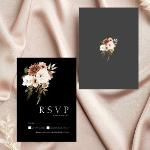 Tarjeta RSVP de Boda Floral Rustica Negra y Peach
