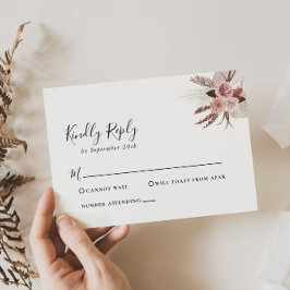 Tarjeta RSVP de Boda Floral Rustica Rosa Gold
