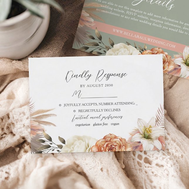 Tarjeta RSVP de boda floral Sage Green y Peach (Subido por el creador)