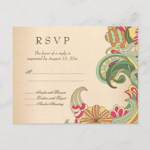 Tarjeta RSVP de boda floral verde rosa vintage