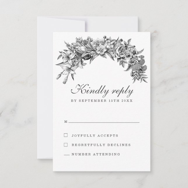 Tarjeta RSVP de Boda Floral Vintage (Anverso)