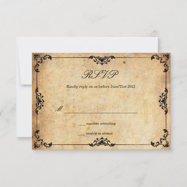 Tarjeta RSVP de Boda Floral Vintage (Anverso)