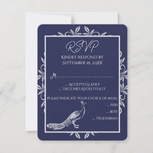 Tarjeta RSVP de Boda Floreciente Navy Peacock