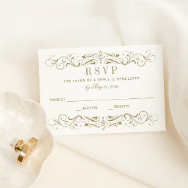 Tarjeta RSVP de Boda Floreciente Vintage de Oro An