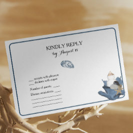 Tarjeta RSVP de boda florida en playa costera de i