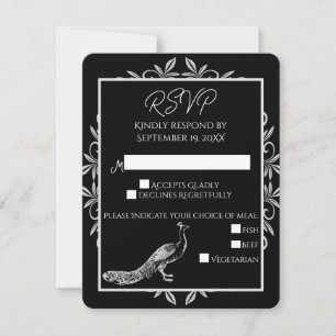 Tarjeta RSVP de Boda Flourish de Pavo Negro