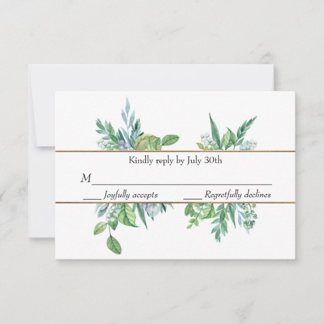Tarjeta RSVP de Boda Foliage de Primavera Verde y  (Anverso)