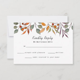 Tarjeta RSVP de boda follaje acuático otoño/ otoño