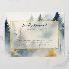 Tarjeta RSVP de Boda Forestal Blue Winter Pine Tre