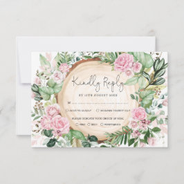 Tarjeta RSVP de Boda Forestal con Rosas Rosa Polvo