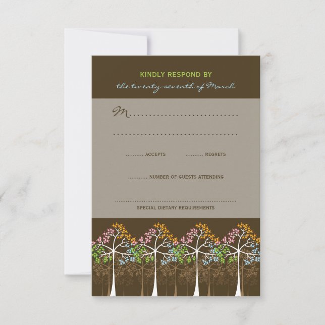 Tarjeta RSVP de Boda Forestal de Árboles de Cuatro (Anverso)