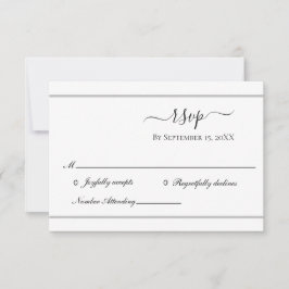 Tarjeta RSVP de boda formal elegante de plata blan