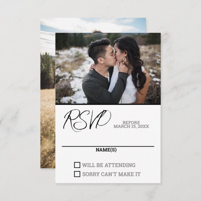 Tarjeta RSVP de boda fotográfica (Anverso / Reverso)