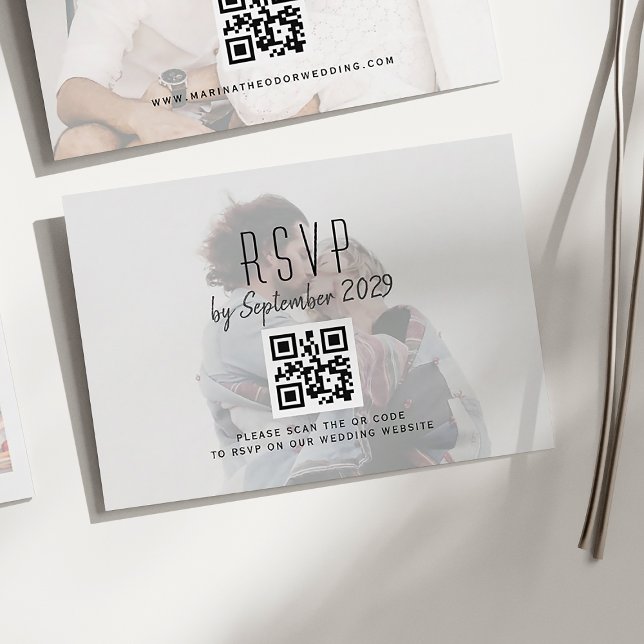 Tarjeta RSVP de boda fotográfica con código QR (Subido por el creador)