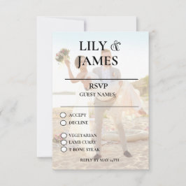 Tarjeta RSVP de boda fotográfica de playa
