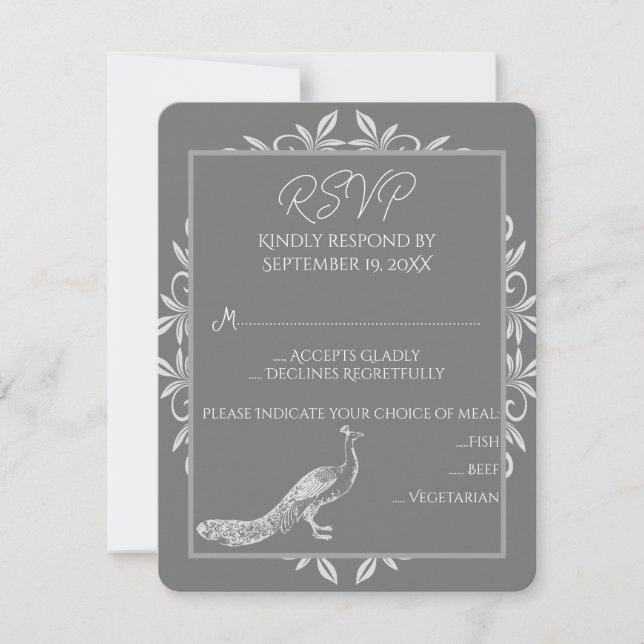 Tarjeta RSVP de Boda Furiosa Gris Peacock (Anverso)