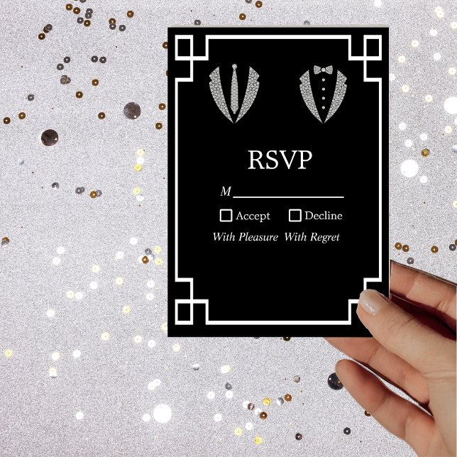 Tarjeta RSVP de Boda Gay Tuxedo de dos Grooms (Subido por el creador)