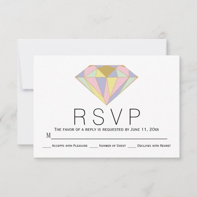 Tarjeta RSVP de boda geométrica rosa, joyas de men (Anverso)