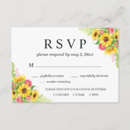Tarjeta RSVP de boda girasol con opción de cena