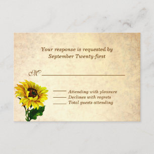 Tarjeta RSVP de boda girasol de aspecto antiguo
