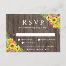 Tarjeta RSVP de boda girasol en madera