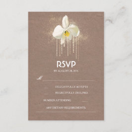 Tarjeta RSVP de Boda Glam de Oro de Orquídeas Blan