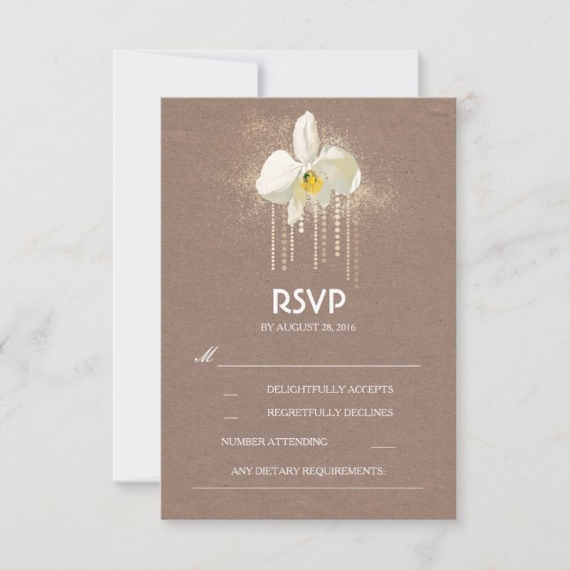 Tarjeta RSVP de Boda Glam de Oro de Orquídeas Blan (Anverso)