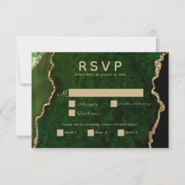 Tarjeta RSVP de boda Gold Emerald Green Agate Wedd