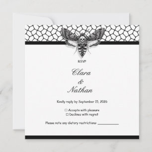 Tarjeta RSVP de Boda Gótica de Moth Skull - Elegan
