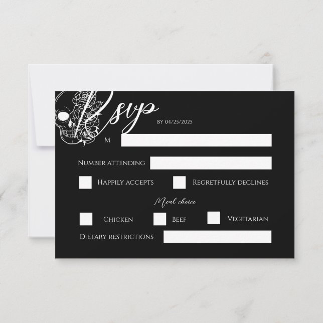 Tarjeta Rsvp De Boda Gótica De Tatuaje Blanco Y Ne (Reverso)