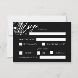 Tarjeta Rsvp De Boda Gótica De Tatuaje Blanco Y Ne