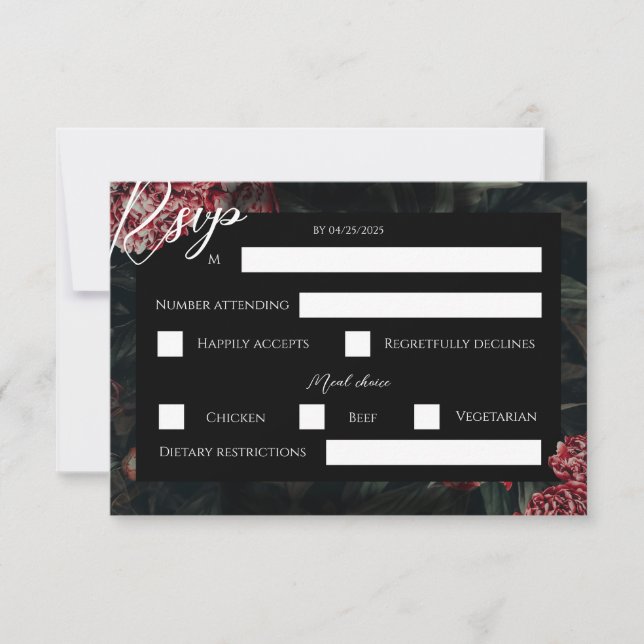 Tarjeta RSVP de Boda gótica floral de caligrafía (Anverso)