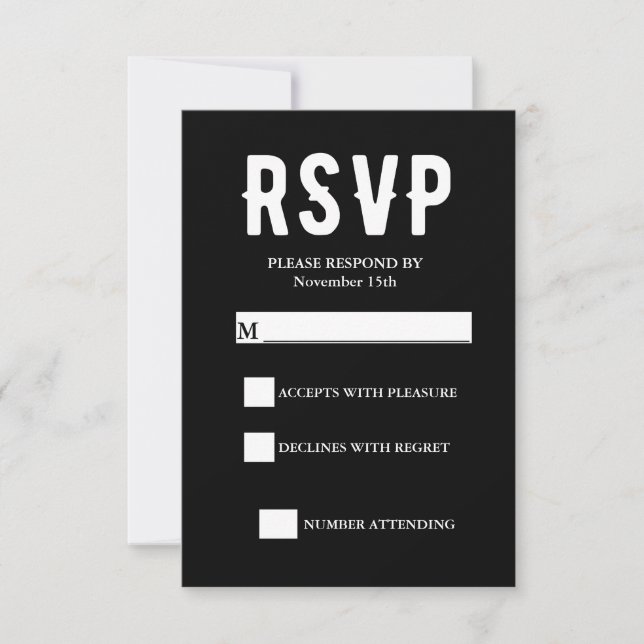 Tarjeta RSVP de Boda Gótica Negra (Anverso)