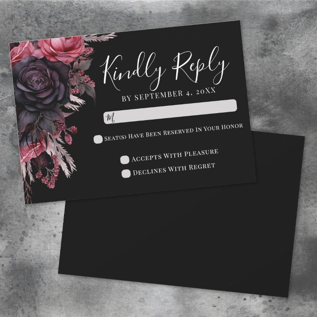 Tarjeta RSVP de Boda Gótica Roja Negra (Black Red Gothic Wedding RSVP Card )